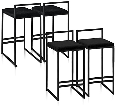 Knjlwa 65 cm Bar Stühle gepolsterte Barhocker Low Rücken Schwarze Küchenhocker für Kitchen Island Home Pub