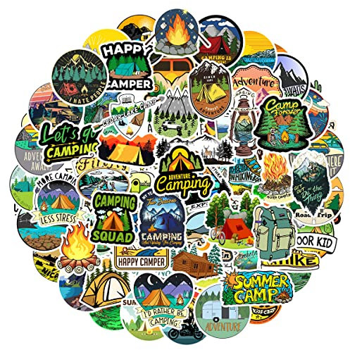 MARSFORCE Camp Aufkleber, Camping Zelten Wasserdicht Vinyl Stickers für Laptop Wasserflaschen Skateboard Gepäck Auto Motorrad Fahrrad Gitarre PS4 Koffer Snowboard Handy Pad [100 Stück]