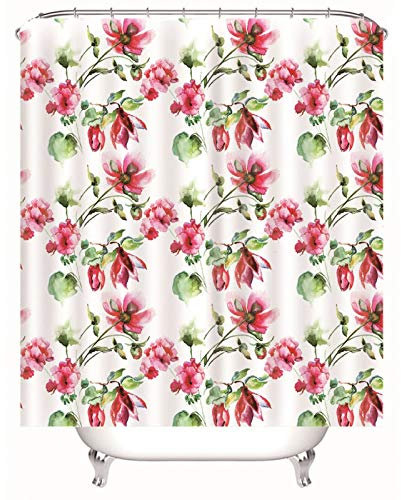 EHOMERY Rideau Douche USA Rideaux De Douche Japonnisant Fleurs Rideau Douche Polyester Rideaux De Douche Anti Moisissure Polyester Rouge, Vert 12 Anneaux De Crochets, 160X180Cm