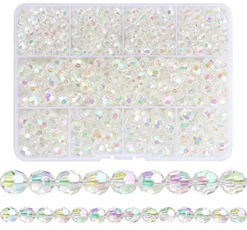 720 Piezas Perlas de Cristal de Bohemia, Cuentas de Vidrio Facetado, Cuentas Checas de Cristal, Cuentas de Vidrio de Cristales Transparente para Pendientes, Fabricación de Joyas de Pulsera 6 mm, 8 mm