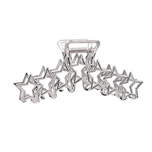 Grandes pinces à cheveux en métal antidérapantes argentées en forme d'étoile et pentagramme - Pour femme - H7G3