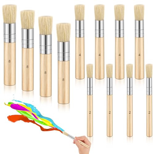 12 Pieces Wooden Stencil Brushes Set Natural Bristle Paint Brushes art painting bristle brushes for Acrylic Painting, Oil Painting, Watercolor Painting, Card Making, DIY Art Crafts Projects, 3 Sizes