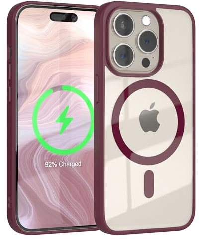 EAZY CASE Crystal TPU Hülle kompatibel mit iPhone 15 Pro kompatibel mit Qi-Charging, Silikon mit Kameraschutz, Slimcover, Handyhülle, Silikonhülle, Backcover, Durchsichtig, Transparent/Beere