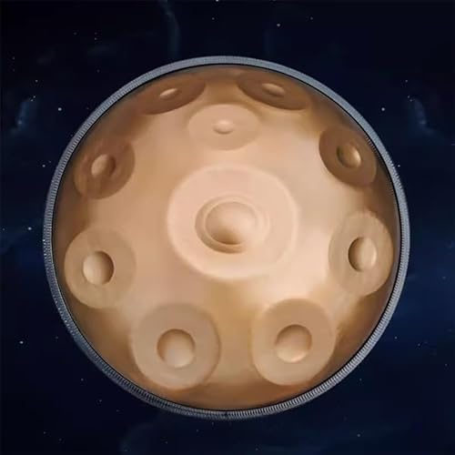 Handpan Drum in D-Moll 432 Hz 10 Noten 22 Zoll Stahlhandtrommel, Handpan Drum Instrument Mit Weicher Handpan-Tasche, 1 Handpan-Schlägel, Handpan-Ständer Und Staubfreiem Tuch (Gold)