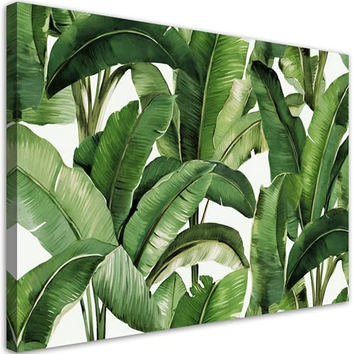 Feeby - Wandbilder Wohnzimmer 60x40 cm, Natur Blätter, Leinwand Bilder, Bilder für Schlafzimmer, Echter Gemalter Effekt, Moderne Wanddeko, Gemälde - Tropen Dschungel Grün