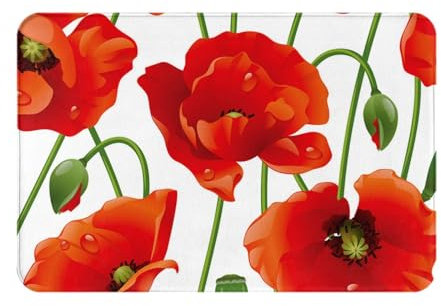CYZJPRVN Rote Mohnblumen, Fußmatte, Badematte, rutschfeste Bodenmatte, weiche Badezimmerteppiche, saugfähige Badezimmerunterlage, 40 x 60 cm