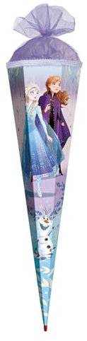 ROTH Schultüte groß Disney Frozen 85 cm - Glitter und Glitzerborte, 6-eckig, Tüllverschluss, ROT(H)-Spitze - Zuckertüte Disney Frozen Schulanfang