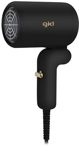 GKL Mini-Reise-Haartrockner, 400 W, faltbar, Warmluftstrom bis zu 70 °C, für Koffer, Fitnessstudio, Rucksack und den täglichen Gebrauch, sehr leistungsstarker Mini-Haartrockner für Ihre Größe, Schwarz