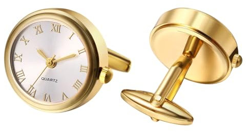 Avaner Manschettenknöpfe Uhr Gold Rund: Cufflinks Watch Herren Manschettenknopf Römische Ziffernskala Analoge Quarz Uhr für Hemd Hochzeit Geschäft