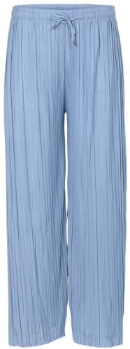 malito more than fashion Damen Plisseehose - lockere weich fließende Chiffonhose - Lange Sommerhose - Trendige Marlenehose 883 - Jeansblau L/XL