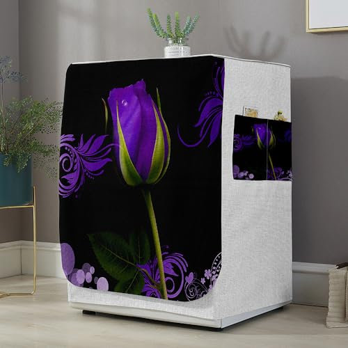 Highdi Funda de Lavadora Cubierta Exterior,3D Adapta a la Mayoría de Lavadoras y Secadoras de Carga Frontal Protector Solar a Prueba de Polvo (L Capacidad 10.5~12 KG,Rosas moradas)