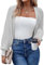 Hotouch Strickjacke Damen Kurz Bolero Damen Festlich Elegant Cardigan Open Front Shrugs Langarm Leichte Jäckchen Strick Bolerojacke Schulterjacke für Kleider Casual Einfabig Hellgrau M