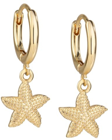 Gold Boho Starfish Drop Earrings - Ocean Hoop Statement Earrings for Women - Beach Summer Birthday Gift Trendy Jewelry Accessories