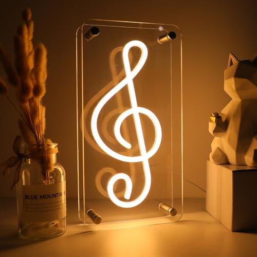 DWOOKE Music Neon Sign,Music Note Shaped Neon Light for Wall Decor,USB Powered Neon Light Signs Dimmable Double-Layer Acrylic Music Led Neon Signs for Music Studio,Nightclubs,Party,Club