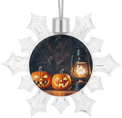 Weihnachtsbaumschmuck, ein Jack-o'-Lantern mit einem Smiley-Gesicht, Weihnachtsschmuck, festliche hängende Ornamente, Kunststoff und Aluminium, glitzernder Anhänger