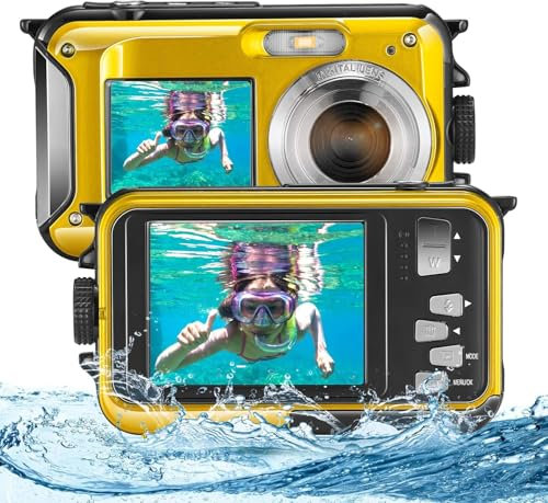 Helangel Cámara de Fotos Impermeable Digital Full HD 2,7 K 48 MP Cámara subacuática Zoom Digital 16 x Cámara Impermeable con Doble Pantalla para Adolescentes y Estudiantes Principiantes