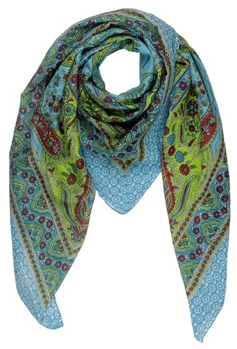 Freak Scene Baumwolltuch Paisley Blumen Muster01 türkis bunt quadratisches Tuch