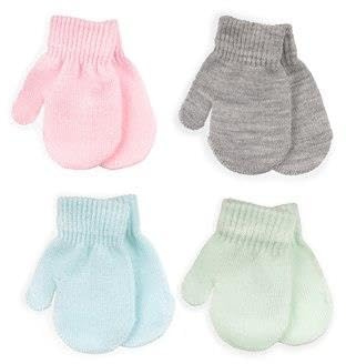A2Z 4 Kids Baby Mittens Pack of 4 Kids Toddler Soft Touch Palin Stripped Pattern - Gloves 1208 4 Pack Plain One Size