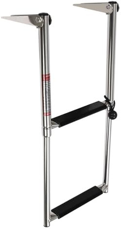 2 Step Boat Ladder, Telescoping Ladder, 304 Stainless Steel Boat Ladder Anti-slip Pedals for Yachts Speedboats Barges Fishing Boats Swimming Pool Silver 25.4 * 59.7 * 13.45cm