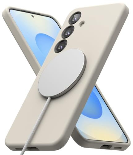 Ringke Silicone Magnetic für Samsung Galaxy S25 Plus Hülle, [Kompatibel mit MagSafe] Weich Gefühl Leicht Mikrofaserfutter Gewichtig Kratzfest Schutzhülle mit Präzisen Kameraausschnitten - Stein