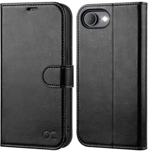 OCASE iPhone 16e Hülle Handyhülle Premium PU Leder, Kartenfach Standfunktion, RFID Schutzhülle, Klapphülle Handytasche Lederhülle Kompatibel für iPhone 16e Schwarz