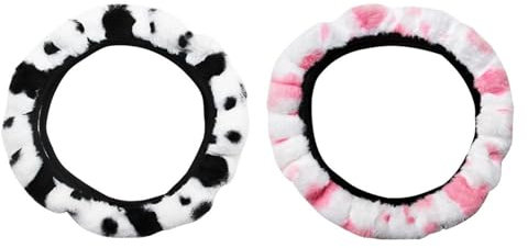 2 Stück Auto-Lenkradbezüge, Kuhmuster-Lenkradbezüge, Künstliche Plüsch-Lenkradbezüge, rutschfeste Warme Lenkradbezüge (37–38 cm)