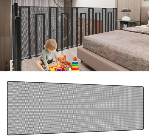 Aufun Kinder Sicherheitsnetz, Baby Balkon Geländer Treppenhaus Schutznetz, 200Lx90H cm Erhöhtes Langlebiger Treppenschutznetz Treppengeländer Zaun Mesh-Schutznetz für Kinder Haustiere, Schwarz