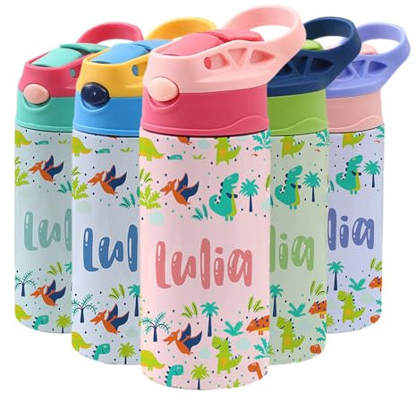Soview Bouteille d'eau personnalisée personnalisée avec le nom de l'école pour les enfants, 12 oz - 350 ml bonhomme de neige cadeau personnalisé étanche pour les enfants