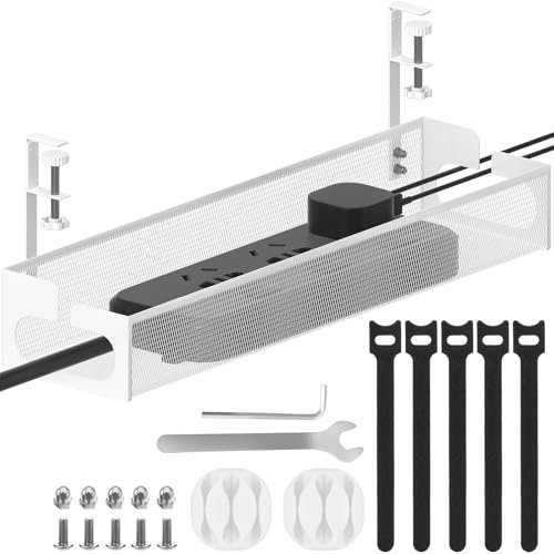 Vassoio per la gestione dei cavi sotto la scrivania, senza trapano, vassoio per la gestione dei cavi, organizer per cavi e scatola per la gestione dei cavi, per ufficio e casa (bianco)