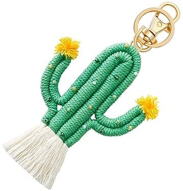 HORIALENCE Cactus Keyring Pendant Durable Rope Keychain Bag Charm Aesthetic Cactus Decor for Backpack Key Hanging Ornament Miniature Cactus Figurine