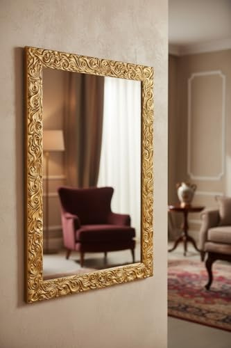MO.WA Spiegel Wandspiegel Lehnspiegel 50x70 rechteckig Klassischer Rahmen Gold Antik Garderobenspiegel Lehnspiegel Flurspiegel Schlafzimmer Wohnzimmer