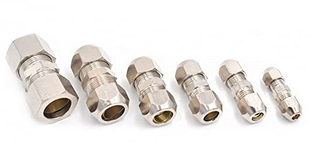 Connecteur de raccordement de tuyau de tube de com Lot de 2 raccords de compression for tubes en laiton de 4 à 16 mm, double carte, joints en cuivre, écrou de serrage, double droit(OD tube 16mm to 16m