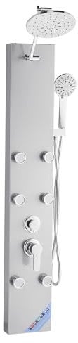VEVOR Colonne de douche avec pommeau de douche effet pluie, système de panneau de douchette mural haute pression acier inox brossé 124 cm, robinet 3 fonctions, avec 6 jets corporels, douchette à main