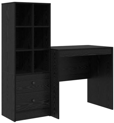 vidaXL Desk with Storage Space Made of Black Oak Wood, Wood Material, Desk Black Oak Wood 80 x 50 x 76 cm Wood Material