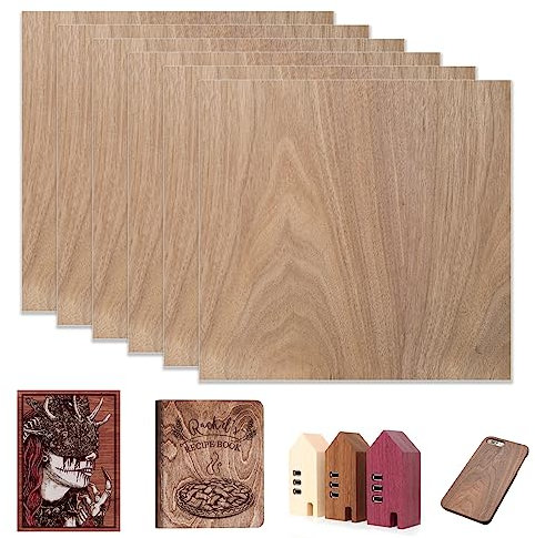 6 Stück schwarzes Walnuss Sperrholz, Walnuss Sperrholz 3mm, 300x300mm Laser Leimholzplatte unbehandeltes Holz für Bastelarbeiten, Lasergravur, CNC Fräsen