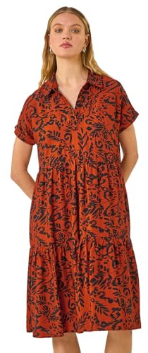 Roman Originals Leaf Print Collared Smock Dress for Women UK - Ladies Everyday Holiday Spring Summer Shirt Style Collar Comfy Soft Evening Vacation Work Party