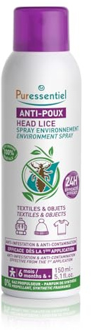 Puressentiel Spray Poux Textiles Vêtements aux Huiles Essentielles 150 ml | A partir de 6 mois. Elimine des textiles et surfaces non lavables à 60°C et prévient l’infestation