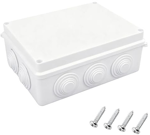 Wvxilyr Aufputz Abzweigkasten, Wasserdichte Verteilerdose aus ABS-Kunststoff, für Innen- und Außenanwendungen, inklusive Metall-Schrauben, 200 x 155 x 80 mm