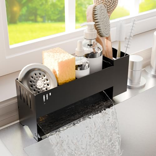 Wantocore Schwammhalter Spülbecken für Küche, Spülbecken Organizer aus Metall mit Abtropffläche, Spüle Ablage für Schwamm und Bürste, Spülbecker Organizer rostfrei, kompakter Küchen Organizer