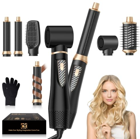 Neue Airstyler 5 in 1 Hairstyler Set, Ionen Föhnbürste mit 30mm Warmluft-Lockenstab | 1000W Haartrockner für Volumen, Trocknen, Glätten & Locken | 3 Temperaturstufen (50°C-105°C) für Alle Haartypen