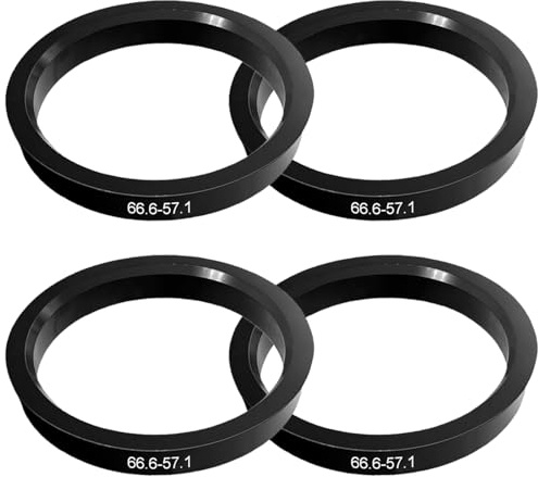 4 Piezas Anillos de Centrado de 66,6 A 57,1 mm, Adaptador para Llantas y Bujes, Anillo Centrador Llanta de Plástico Negro, Compatibles Con Volkswagen, Mercedes Benz y Audi, Reducción de Vibraciones