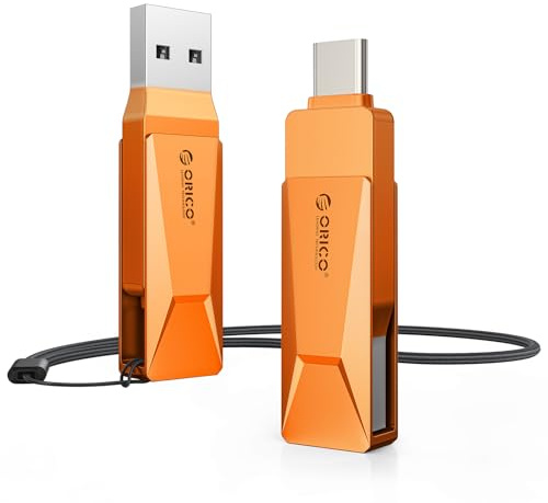 ORICO Chiavetta USB 64 GB USB 3.2 Memory Stick OTG fino a 150 MB/s 2 in 1 Tipo C Flash Drive in metallo per iPhone 17/16/15/Smartphone Android/Tablet/Mac/Laptop/PC, Arancione, CB05