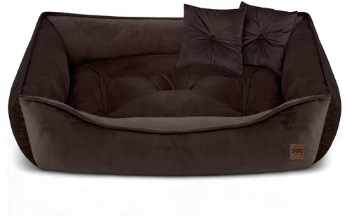 Domarex Premium Hundebett Katzenbett Marco aus Velvet – Luxuriöse Kuschelsofa, Weiches Haustierbett für Hund & Katze, Elegant, Bequem, Langlebig, Made in Poland, Braun 90x60 cm