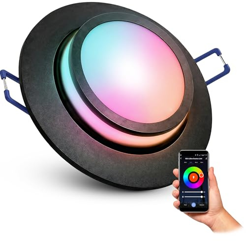 SSC-LUXon LAGO Einbaustrahler schwarz indirekt Smart GU10 WLAN RGBW App | Einbauspot mit indirektem Licht - per App & Alexa steuerbar, RGB-Farblicht, blendfrei für Wohnzimmer & Küche, inkl. GU10 LED