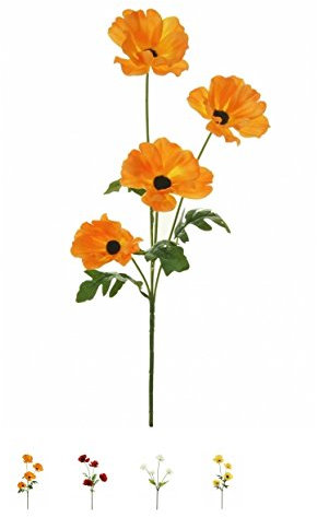 Künstlicher Blumenstiel, Wildblumwiesen-Mohn, mit 4 Köpfen, Auswahl von 4 Farben.Ein Bund Wildmohn. Orange