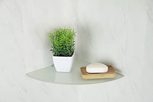 BSM Marketing Étagères d'angle en verre trempé pour salle de bain, chambre à coucher, cuisine, bureau avec supports chromés Blanc 200 mm x 6 mm