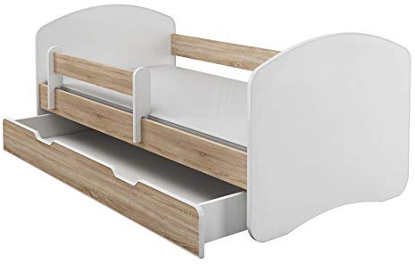 Kinderbett Jugendbett mit einer Schublade und Matratze Weiß ACMA II (180x80 cm + Schublade, Eiche Sonoma)