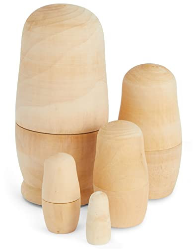 Juego de 5 muñecas de madera sin pintar para bricolaje, manualidades, pintura, 5 tamaños