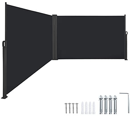 Froadp Doppelseitig Sichtschutz Markisen, 160x600cm Ausziehbar Seitenmarkise, Windschutz Alu Gartenmarkise aus Robust Polyester, Seitenrollo Paravants für Balkon Terrasse Privatsphäre(Anthrazit)