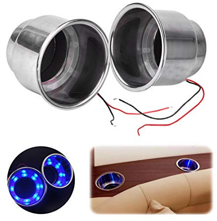 VIGORFLYRUN PARTS LTD 2pcs Cup Drink Holder, 8 LED Recessed Stainless Steel for 12V Car Truck RV Camper Marine Boat - Blue Light